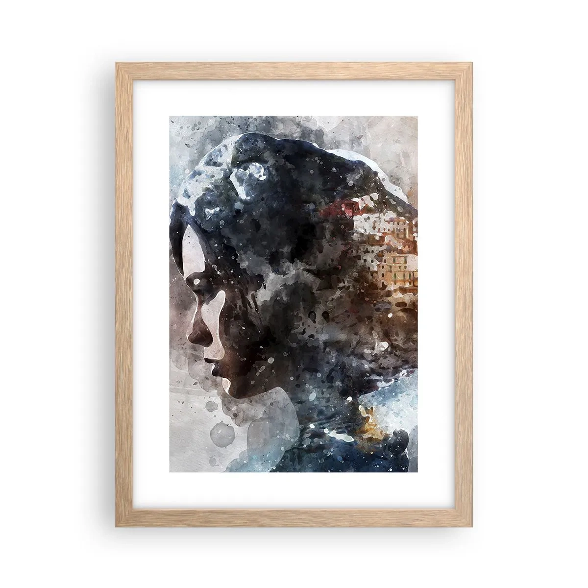 Affiche dans un chêne clair - Poster - L'histoire d'une fille avec une ville en arrière-plan - 30x40 cm