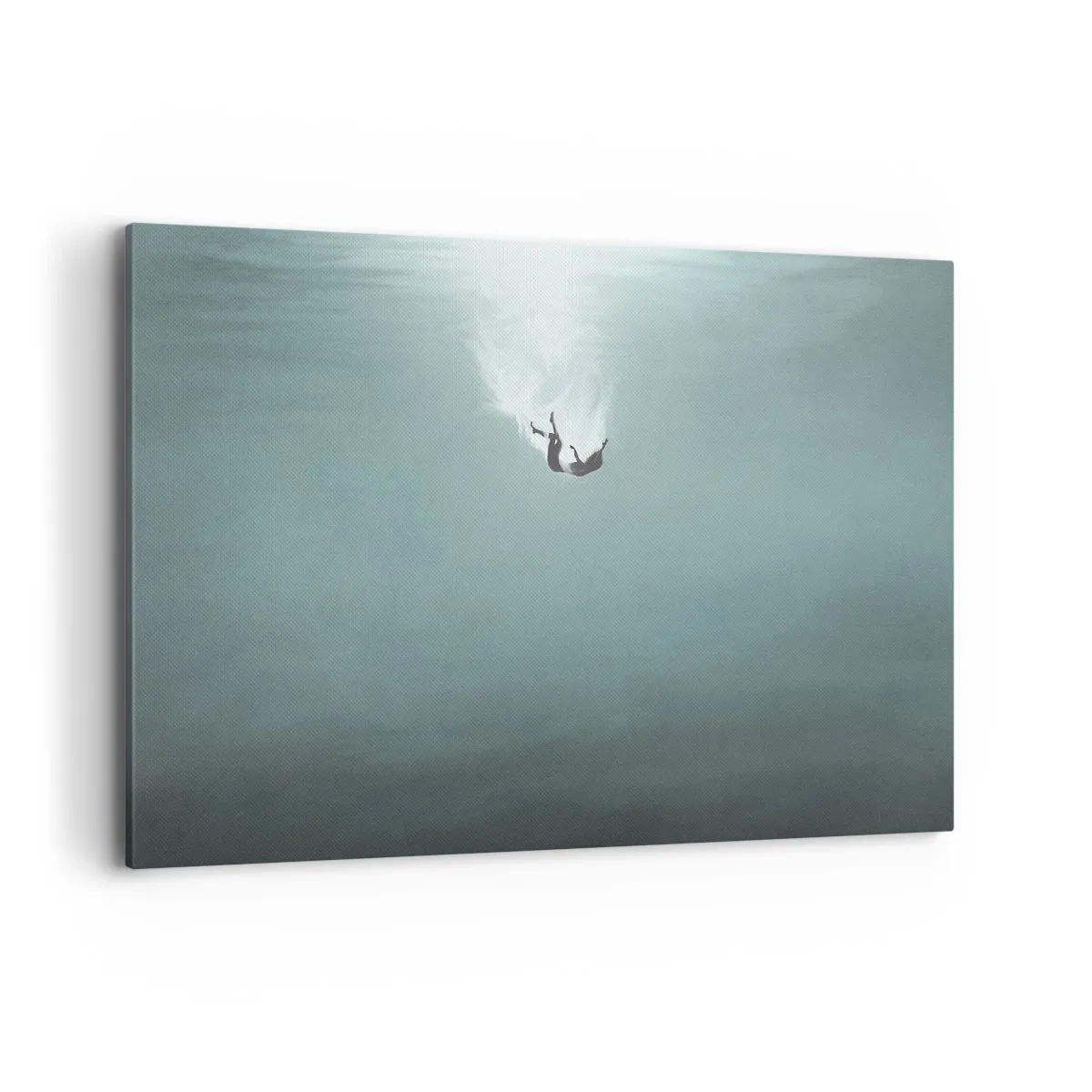 Impression sur toile - Image sur toile - Une silhouette immergée dans une eau turquoise profonde - 100x70cm - Dans les bras de l'océan - Décoration murale moderne pour le salon et la chambre ARTTOR