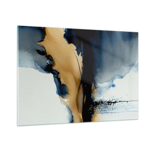 Impression sur verre - Image sur verre - Une composition abstraite dans les tons bleu marine et beige - 100x70cm - Derrière le rideau - Décoration murale moderne pour le salon et la chambre ARTTOR