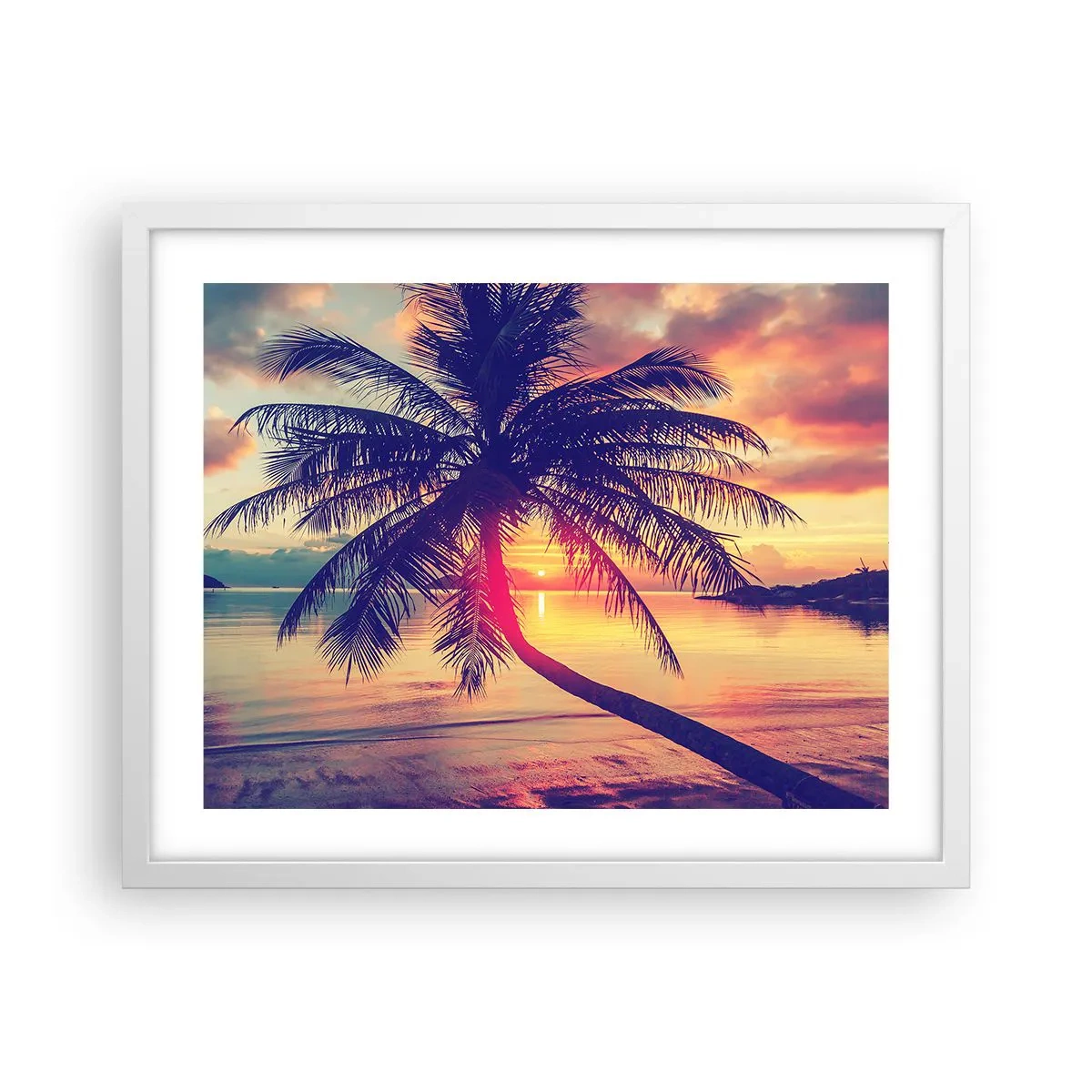 Affiche dans un cadre blanc - Poster - Soirée sous les palmiers - 50x40 cm