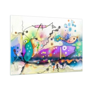 Impression sur verre - Image sur verre - Composition abstraite avec des formes et des lignes colorées - 100x70cm - Sans mots! - Décoration murale moderne pour le salon et la chambre ARTTOR