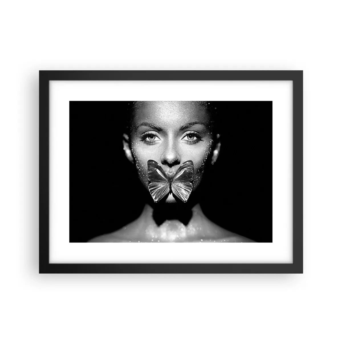 Affiche dans un cadre noir - Poster - Baiser papillon - 40x30 cm