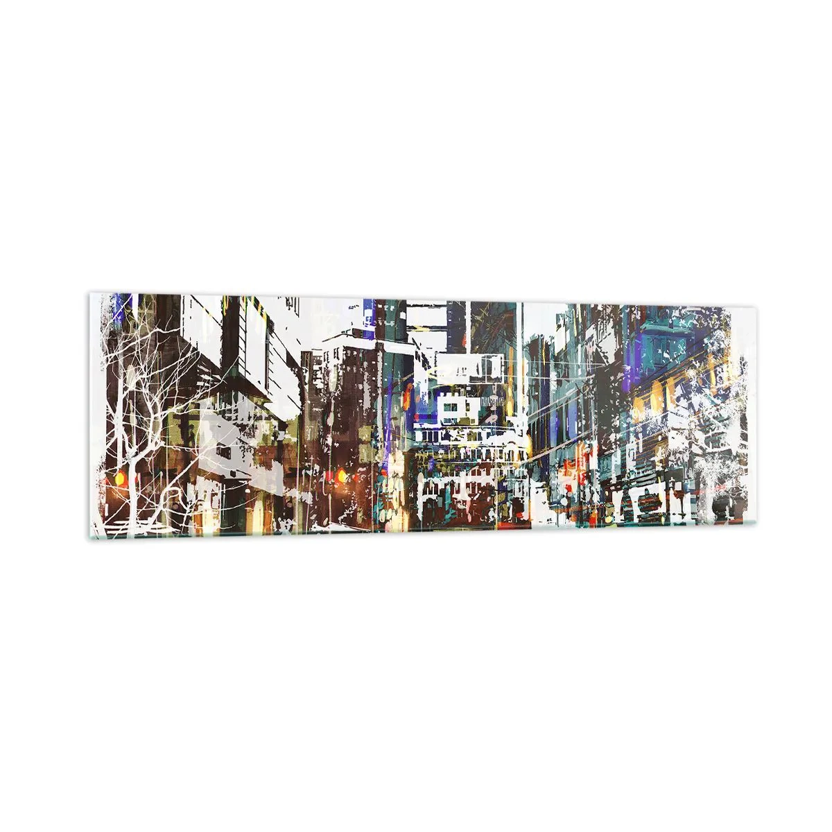 Impression sur verre - Image sur verre - Un paysage urbain moderne dans un style artistique - 160x50cm - Une ville chatoyante - Décoration murale moderne pour le salon et la chambre ARTTOR