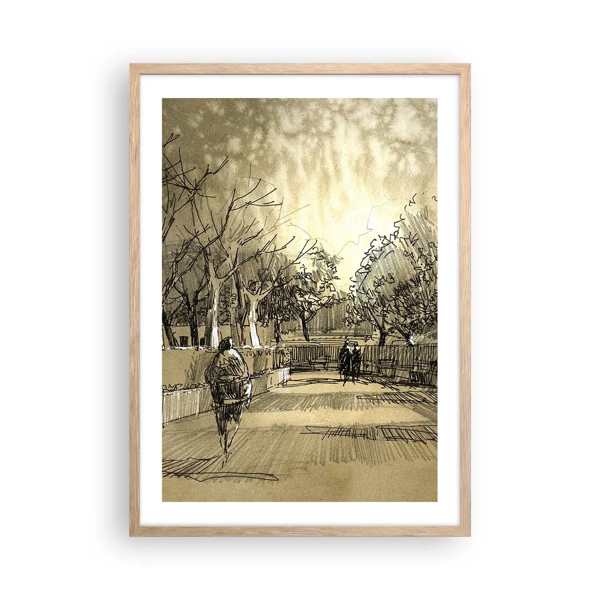 Affiche dans un chêne clair - Poster - Un moment arrêté avec une plume - 50x70 cm