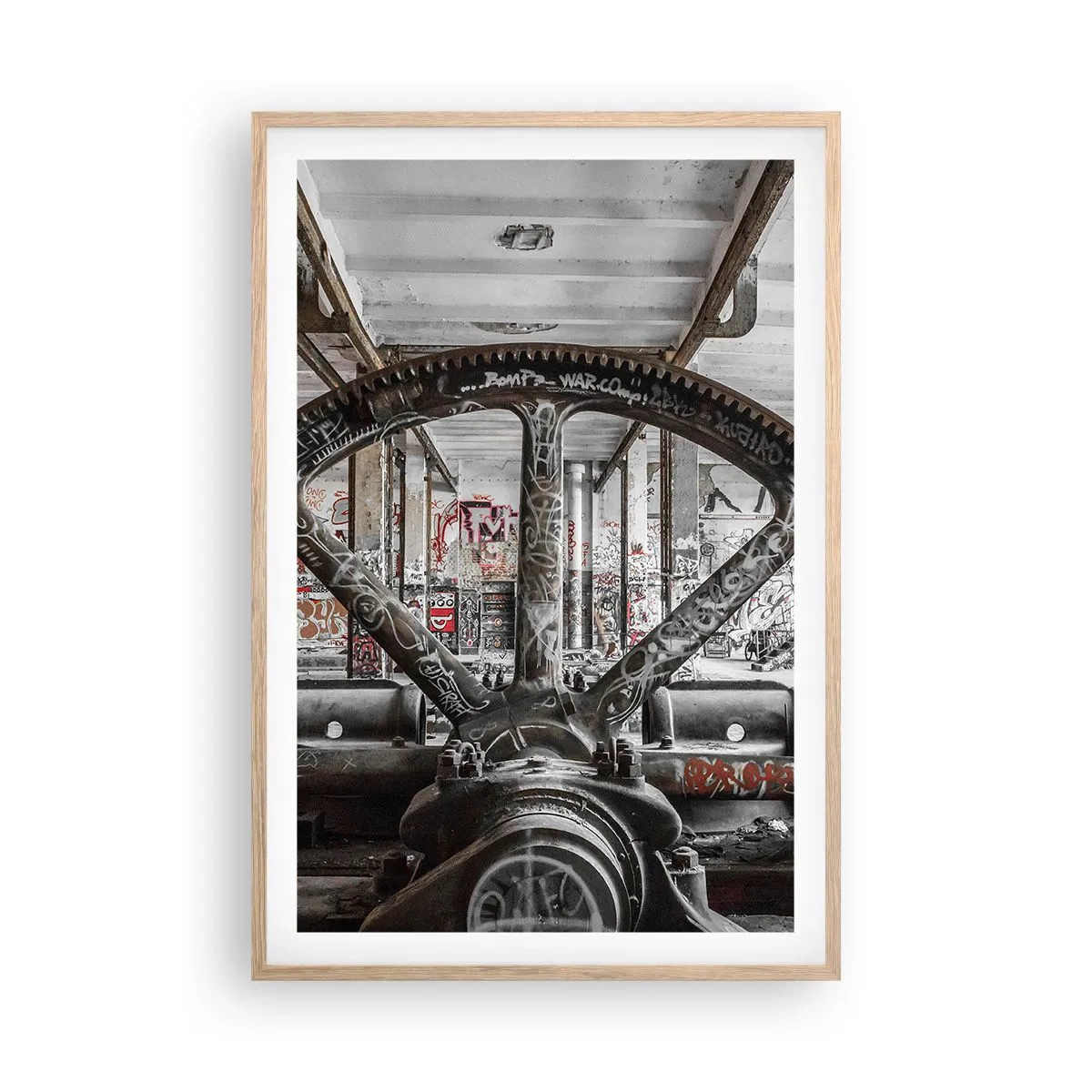 Affiche dans un chêne clair - Poster - Vie secrète d'une usine - 61x91 cm