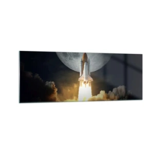 Impression sur verre - Image sur verre - Une fusée décollant sur fond de pleine lune entourée de nuages dynamiques. - 140x50cm - Le début d'une aventure surnaturelle - Décoration murale moderne pour le salon et la chambre ARTTOR
