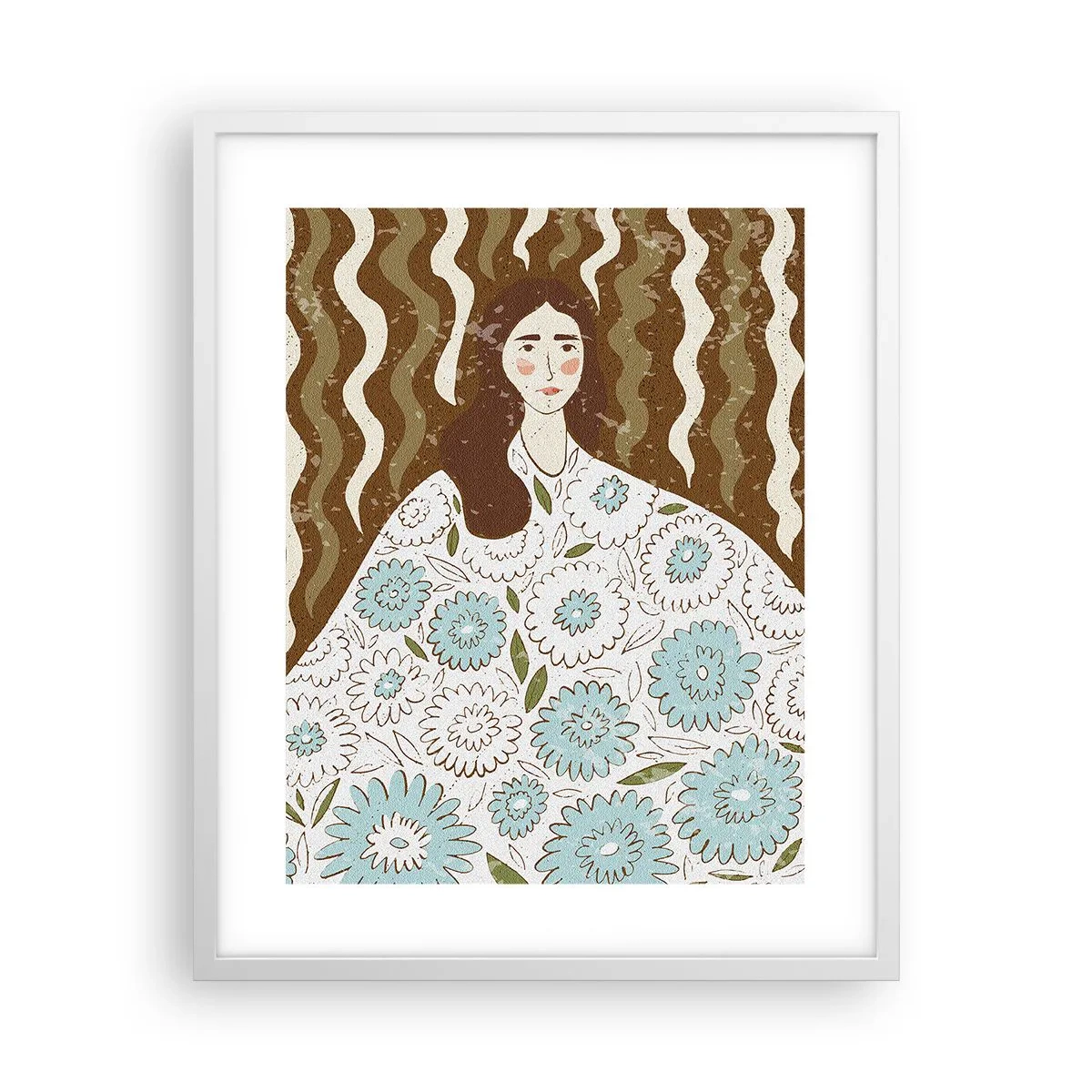 Affiche dans un cadre blanc - Poster - Portrait en robe fleurie - 40x50 cm