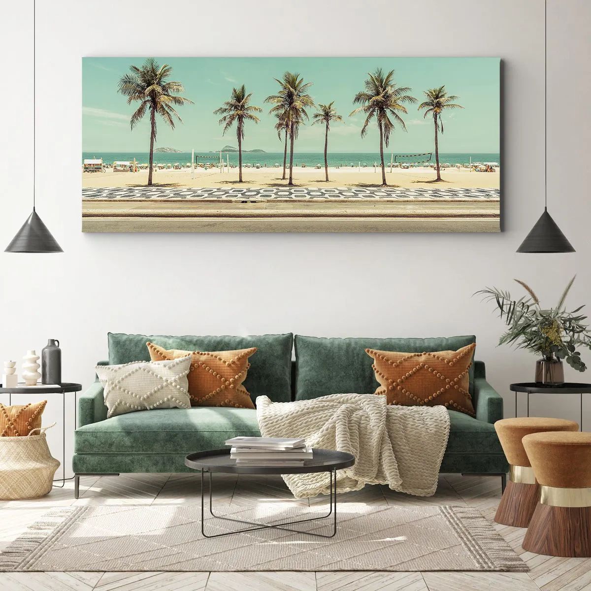 Impression sur toile - Image sur toile - Palmiers sur la plage surplombant la mer et le ciel bleu - 120x50cm - Gardien de plage - Décoration murale moderne pour le salon et la chambre ARTTOR