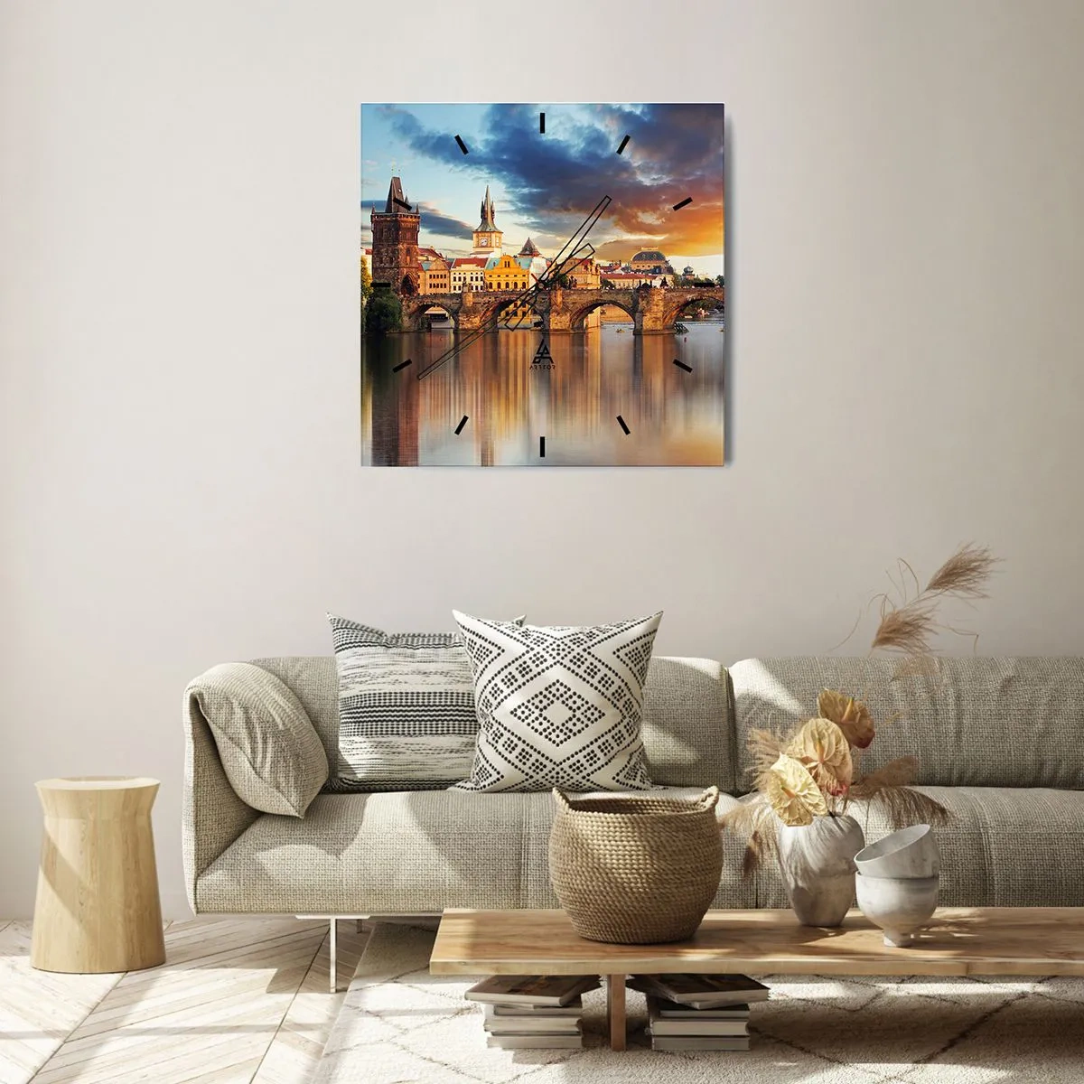 Horloge murale - Pendule murale - Le pont historique sur la rivière à la lumière du soleil couchant - 30x30cm - Belle depuis des lustres - Décoration murale moderne pour le salon et la chambre ARTTOR