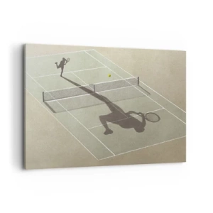 Impression sur toile - Image sur toile - L'ombre d'un joueur de tennis sur le court pendant un match de tennis - 120x80cm - Dépassement de soi - Décoration murale moderne pour le salon et la chambre ARTTOR