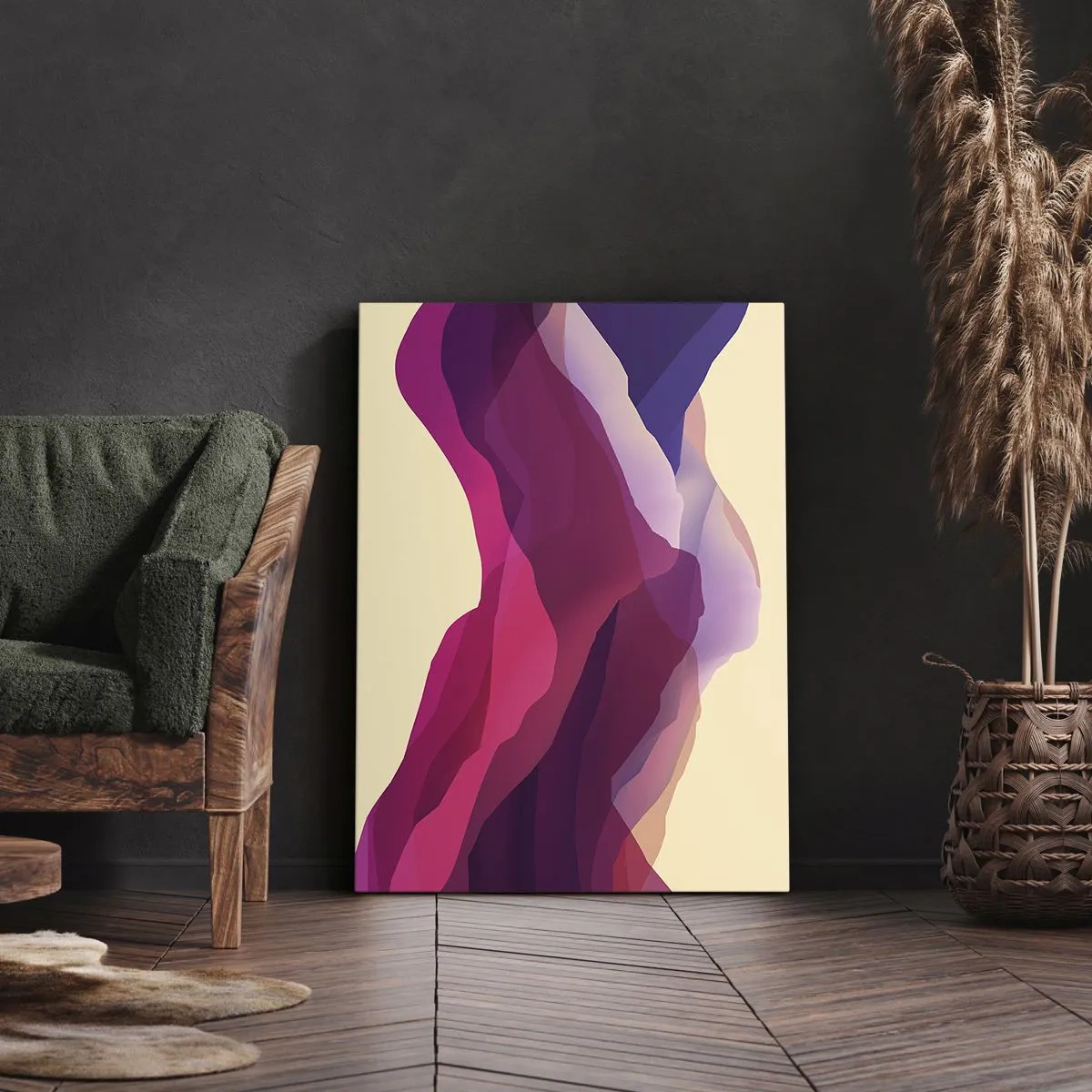 Impression sur toile - Image sur toile - Vagues abstraites dans des tons violets et roses sur un fond clair - 70x100cm - Vagues pourpre - Décoration murale moderne pour le salon et la chambre ARTTOR