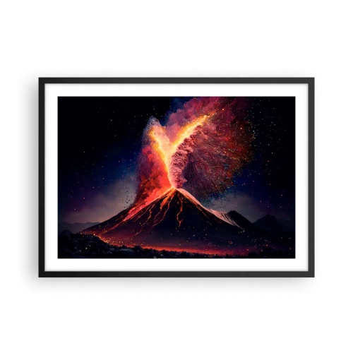 Affiche dans un cadre noir - Poster - Une éruption volcanique unique la nuit avec des couleurs dynamiques. - 70x50cm - Beauté et horreur - Décoration murale moderne pour le salon et la chambre ARTTOR