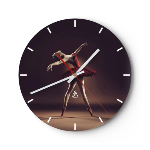 Horloge murale - Pendule murale - Une ballerine en robe rouge dans une pose dynamique - 30x30cm - Une danseuse étoile - Décoration murale moderne pour le salon, la cuisine et la chambre ARTTOR