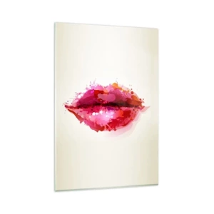Impression sur verre - Image sur verre - Motif abstrait de lèvres dans des tons de rose et de rouge - 80x120cm - Une nuance de rouge rougeâtre - Décoration murale moderne pour le salon et la chambre ARTTOR