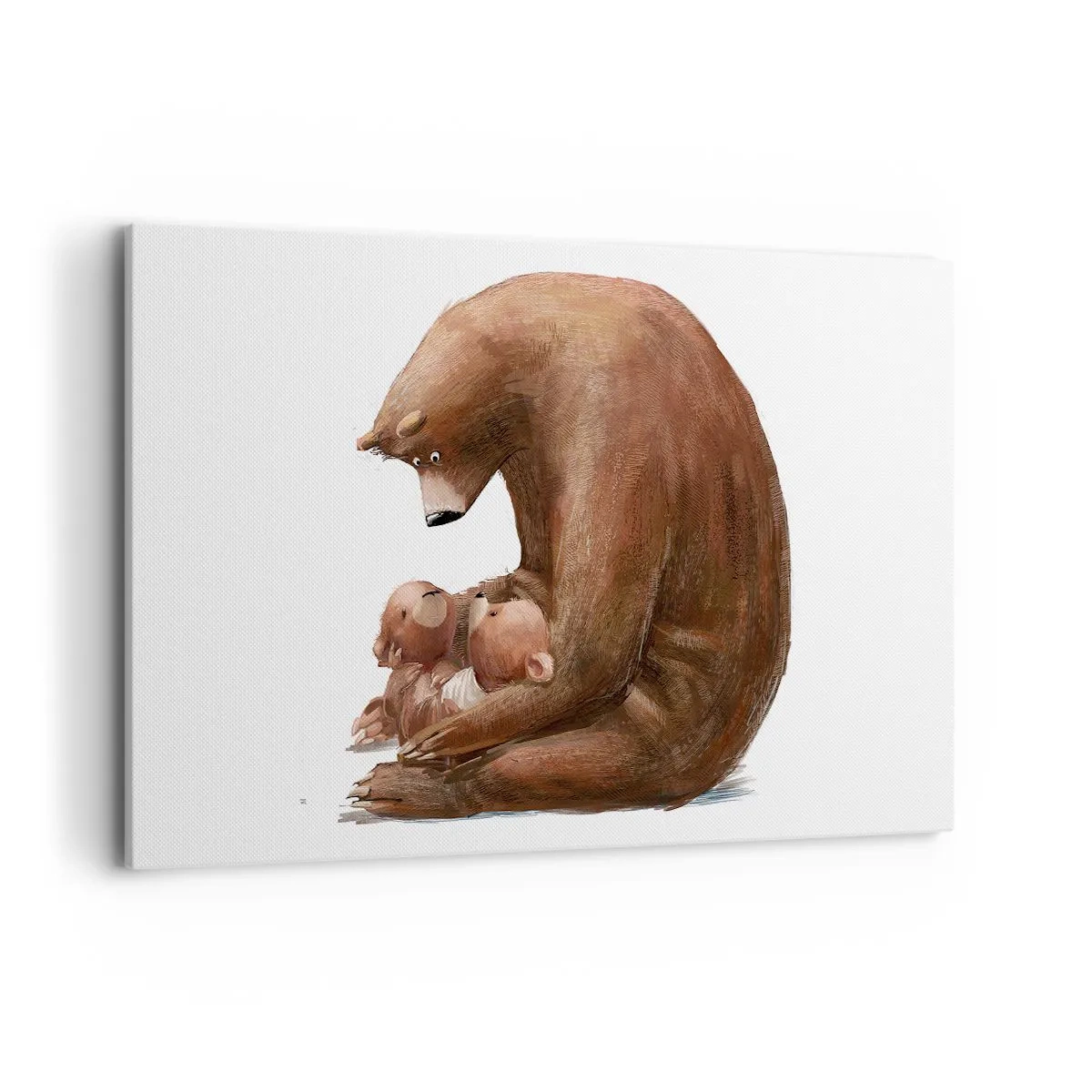 Impression sur toile - Image sur toile - Une mère ours avec deux petits ours dans ses bras - 120x80cm - Faites de beaux rêves les enfants - Décoration murale moderne pour le salon et la chambre ARTTOR