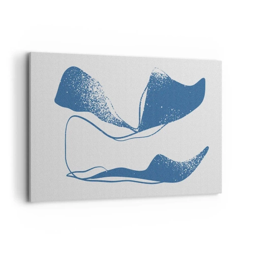 Impression sur toile - Image sur toile - Formes abstraites dans des tons bleus sur fond blanc - 120x80cm - Abstraction ailée - Décoration murale moderne pour le salon et la chambre ARTTOR