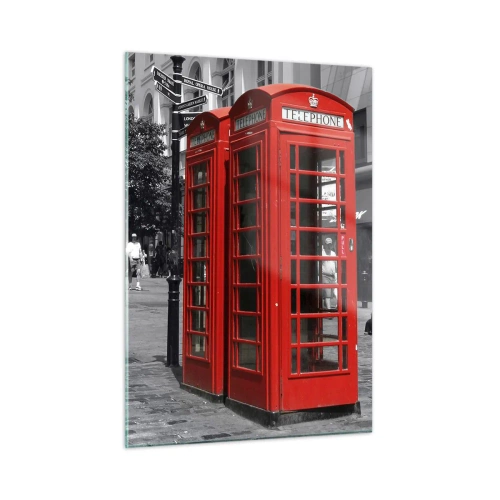 Impression sur verre - Image sur verre - Cabines téléphoniques rouges dans une rue de Londres - 50x70cm - Cabines téléphoniques rouges - Décoration murale moderne pour le salon et la chambre ARTTOR