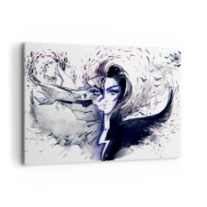 Impression sur toile - Image sur toile - Visage abstrait avec des éléments contrastés et un motif d'aile - 100x70cm - Démoniaque et belle - Décoration murale moderne pour le salon et la chambre ARTTOR