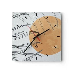 Horloge murale - Pendule murale - Brins d'herbe abstraits sur fond de grand soleil orange - 30x30cm - Toujours vers le soleil - Décoration murale moderne pour le salon et la chambre ARTTOR