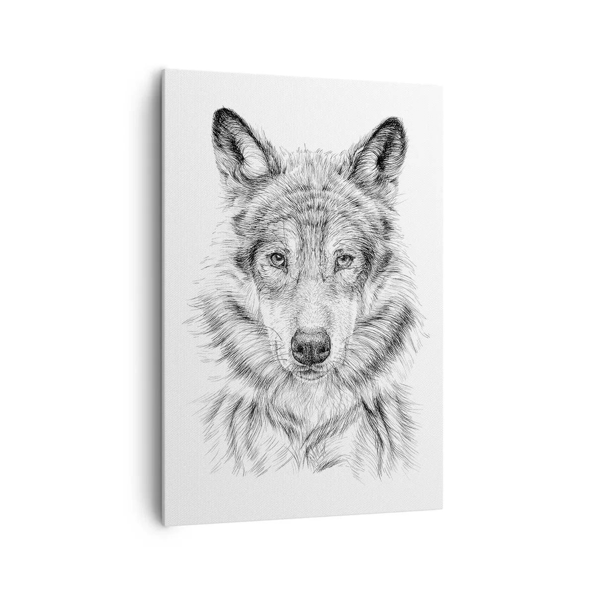 Impression sur toile - Image sur toile - Croquis d'une tête de loup dans un style monochrome sur fond blanc - 70x100cm - Un leader né - Décoration murale moderne pour le salon et la chambre ARTTOR
