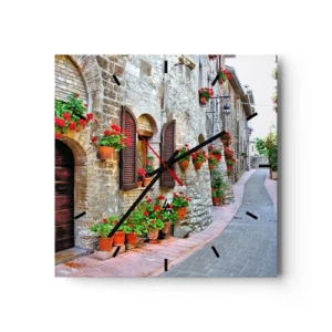 Horloge murale - Pendule murale - Une rue étroite avec des bâtiments en pierre décorés de pots de fleurs - 30x30cm - Ambiance italienne - Décoration murale moderne pour le salon et la chambre ARTTOR