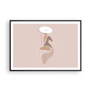 Affiche dans un cadre noir - Poster - Silhouette minimaliste d'une femme portant un chapeau - 100x70cm - Être une dame - Décoration murale moderne pour le salon et la chambre ARTTOR