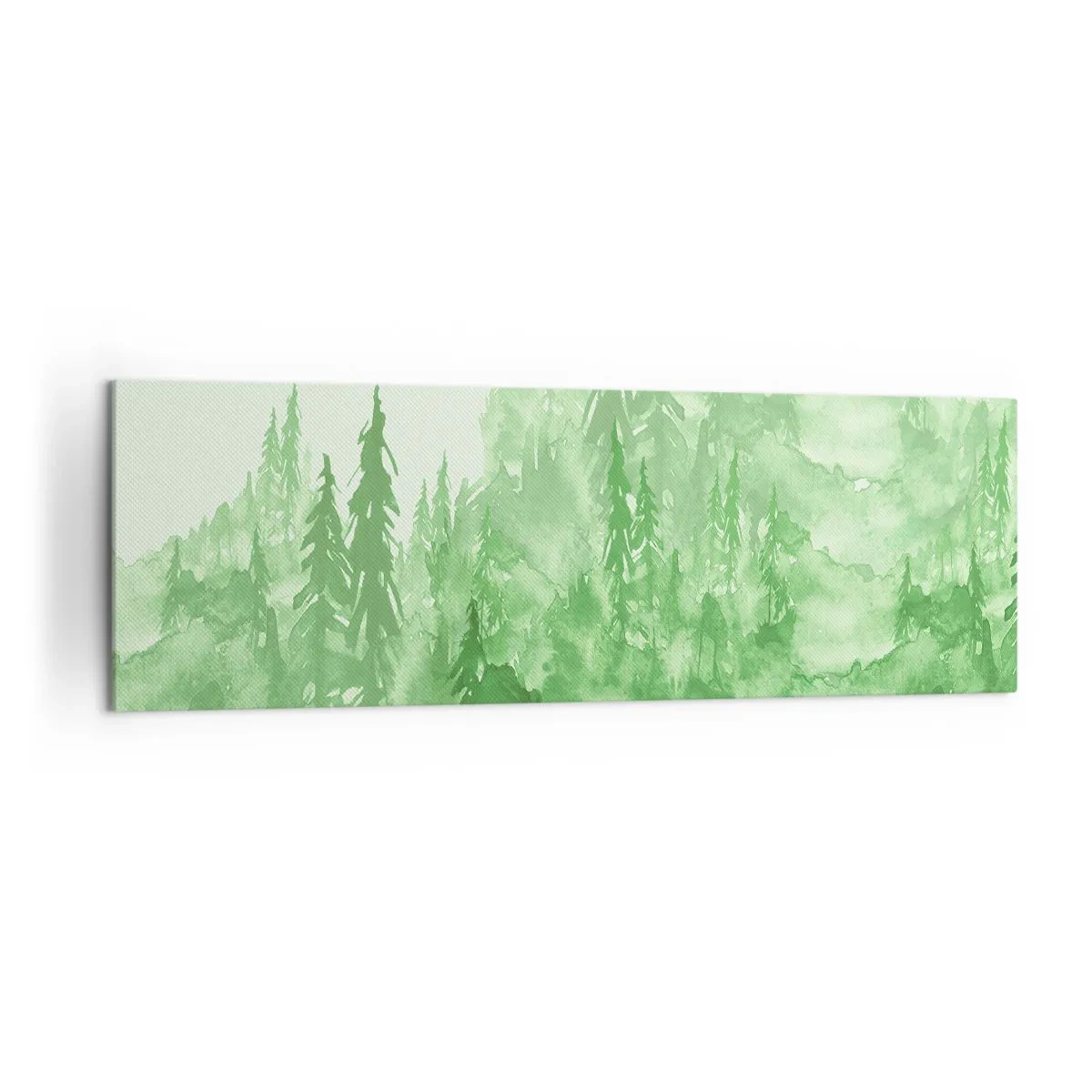 Impression sur toile - Image sur toile - Forêt verte dans un style aquarelle sur un fond clair - 160x50cm - Flou de brouillard vert - Décoration murale moderne pour le salon et la chambre ARTTOR