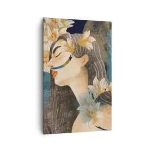 Impression sur toile - Image sur toile - Portrait d'une femme avec des fleurs dans un style artistique sur fond sombre - 80x120cm - Conte de fée sur la princesse lilas - Décoration murale moderne pour le salon et la chambre ARTTOR