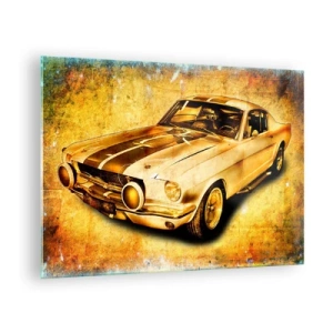 Impression sur verre - Image sur verre - Voiture de sport classique avec un arrière-plan vintage - 70x50cm - La folie des années 70 - Décoration murale moderne pour le salon et la chambre ARTTOR