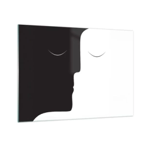 Impression sur verre - Image sur verre - Visages minimalistes en noir et blanc formant une unité - 70x50cm - Unité des contraires - Décoration murale moderne pour le salon et la chambre ARTTOR