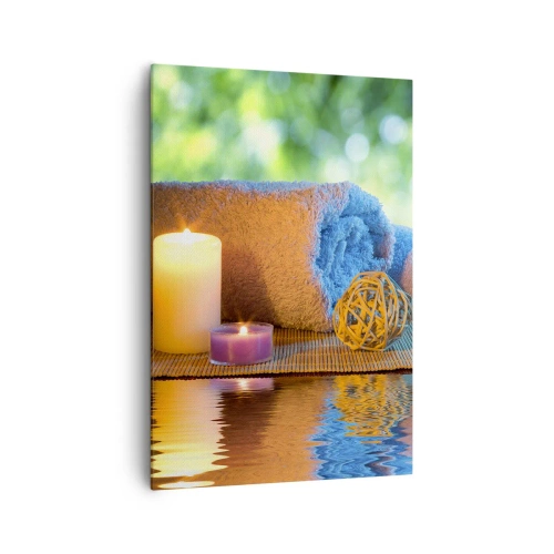 Impression sur toile - Image sur toile - Ensemble SPA relaxant avec serviettes, bougies et pierres - 70x100cm - Temps pour le corps - Décoration murale moderne pour le salon et la chambre ARTTOR