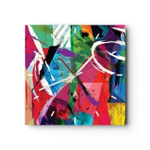 Horloge murale - Pendule murale - Abstraction colorée avec des coups de pinceau dynamiques - 30x30cm - Rapide, vif et bondissant - Décoration murale moderne pour le salon et la chambre ARTTOR