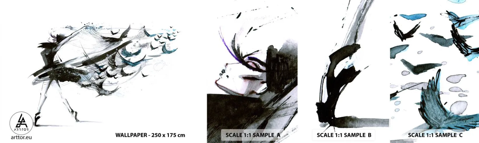 Échantillon de Papier Peint Autocollant Deluxe Sticker - La magie de la musique vous libère des envoûtements - Abstraction, Femme, Danse - 100x30 cm