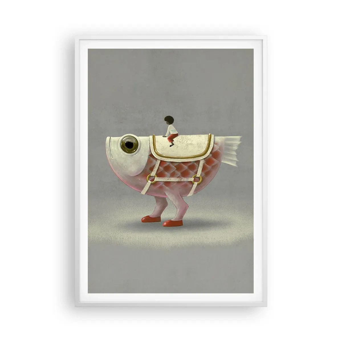 Affiche dans un cadre blanc - Poster - Le cavalier poisson - 70x100 cm