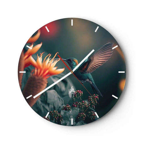 Horloge murale - Pendule murale - Un colibri plane au-dessus d'une fleur orange exotique. - 30x30cm - une vie vraiment colorée - Décoration murale moderne pour le salon, la cuisine et la chambre ARTTOR