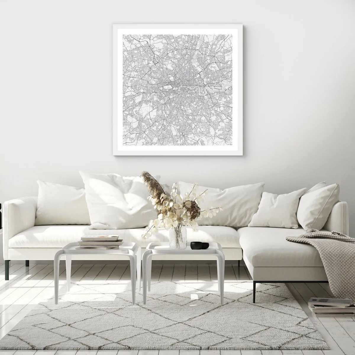Affiche dans un cadre blanc - Poster - Carte du labyrinthe londonien - 60x60 cm