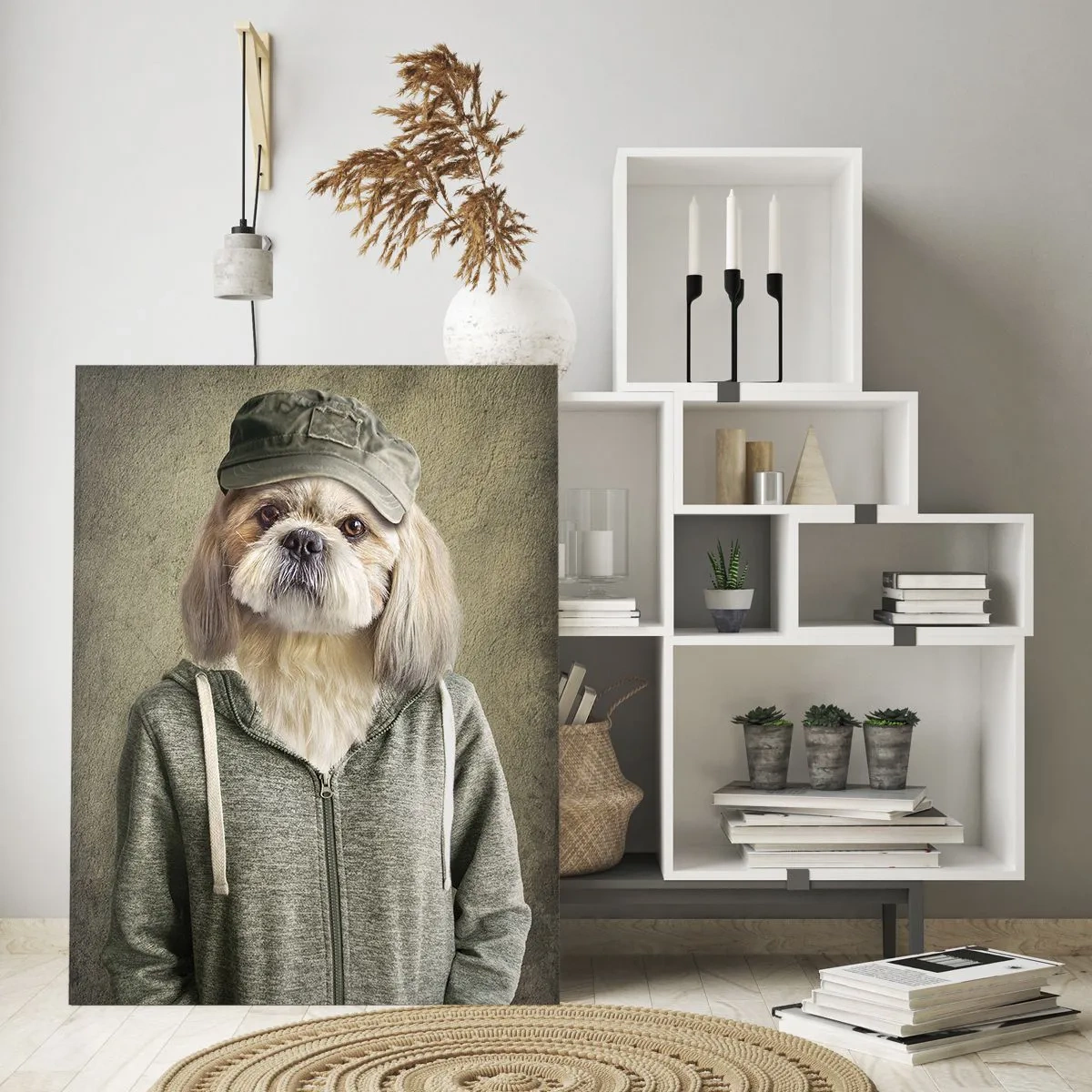 Impression sur verre - Image sur verre - Portraits stylisés d'un lion, d'un chien et d'un éléphant dans des vêtements élégants - 70x100cm - je préfère plus détendu - Décoration murale moderne pour le salon et la chambre ARTTOR