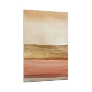 Impression sur verre - Image sur verre - Rayures abstraites dans les tons beige, or et rose sur toile - 80x120cm - Composition verticale - Décoration murale moderne pour le salon et la chambre ARTTOR