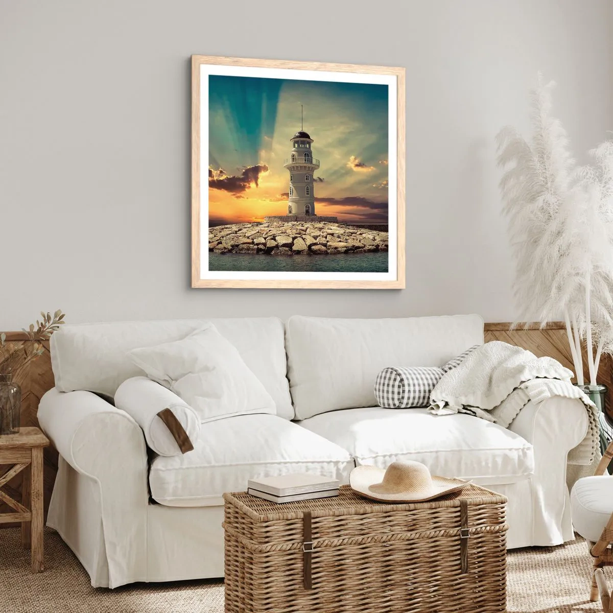 Affiche dans un chêne clair - Poster - Lumière - Bonté - Beauté - 50x50 cm