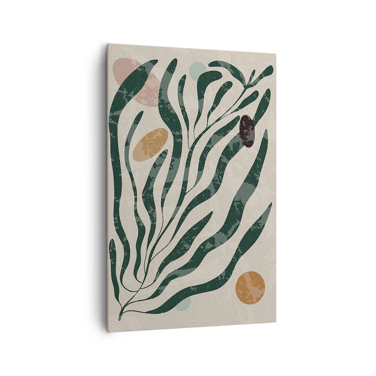 Impression sur toile - Image sur toile - Lignes et formes organiques en vert et beige - 80x120cm - Parmi la verdure - Décoration murale moderne pour le salon et la chambre ARTTOR