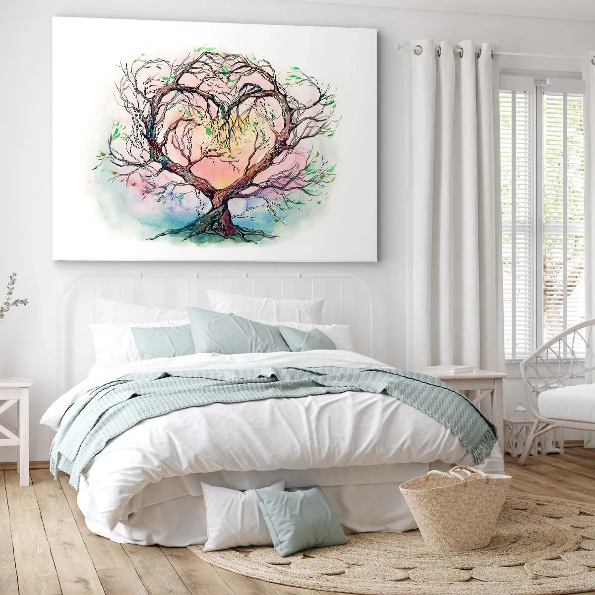 Impression sur toile - Image sur toile - Un arbre en forme de cœur sur un fond de couleurs pastel délicates - 70x50cm - Ensemble contre les tempêtes - Décoration murale moderne pour le salon et la chambre ARTTOR