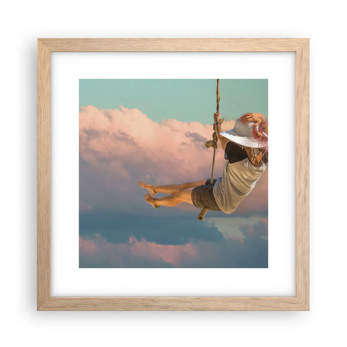 Affiche dans un chêne clair - Poster - S'amuser dans les nuages - 30x30 cm