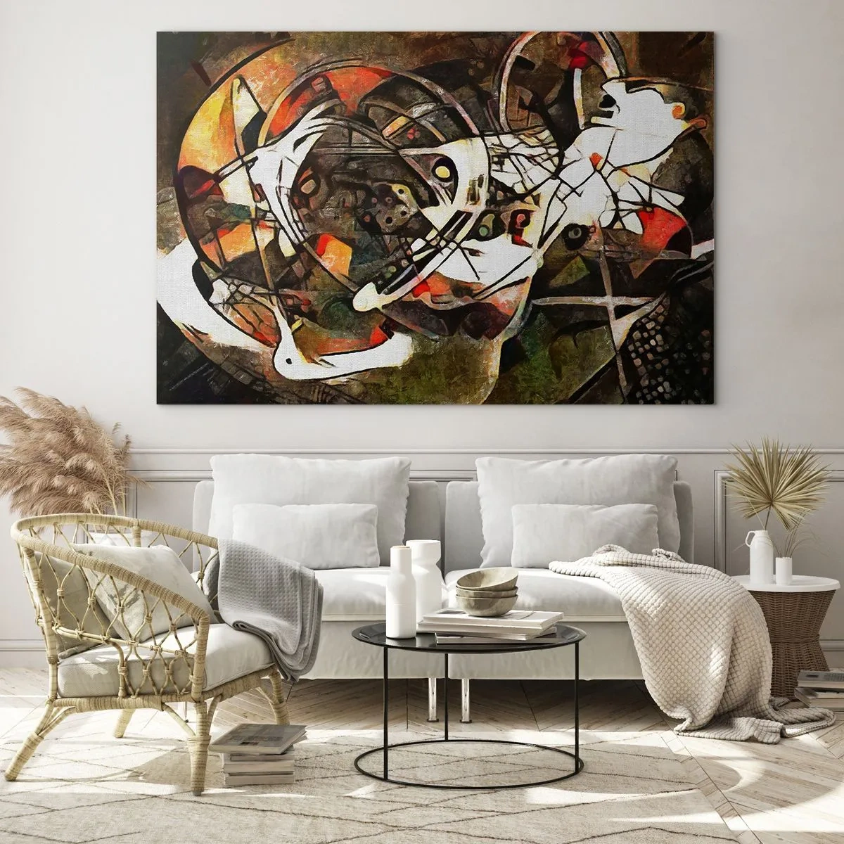 Impression sur verre - Image sur verre - Peinture abstraite avec des cercles et des lignes dynamiques - 100x70cm - Vous entendez le mouvement ? - Décoration murale moderne pour le salon et la chambre ARTTOR