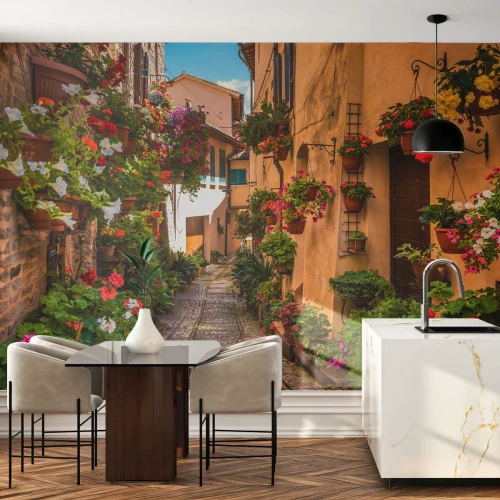 Papier peint sur mesure Premium Canvas - Ruelle italienne - Ville, Fleurs, Architecture
