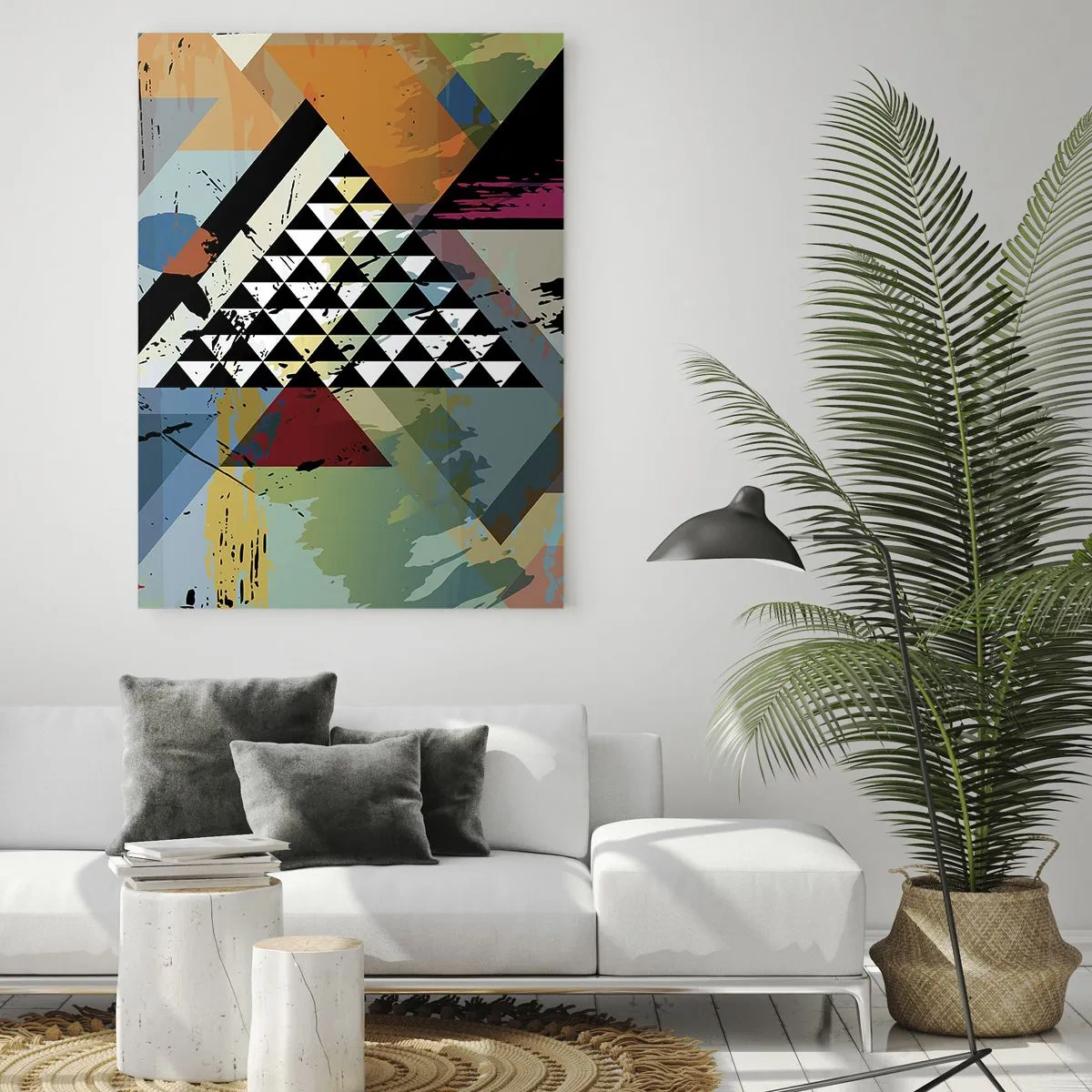 Impression sur verre - Image sur verre - Une composition abstraite de formes géométriques et de couleurs. - 80x120cm - Comme c'est facile - Décoration murale moderne pour le salon et la chambre ARTTOR