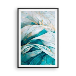 Affiche dans un cadre noir - Poster - Abstraction bleue avec un motif doré - 61x91 cm