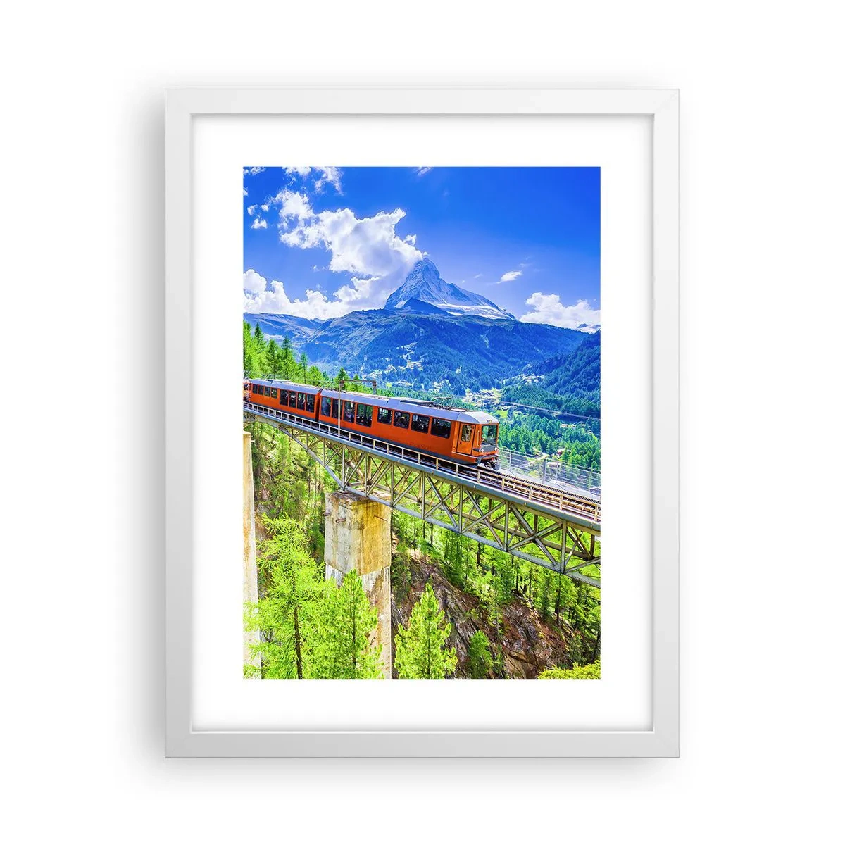 Affiche dans un cadre blanc - Poster - Train dans les Alpes - 30x40 cm
