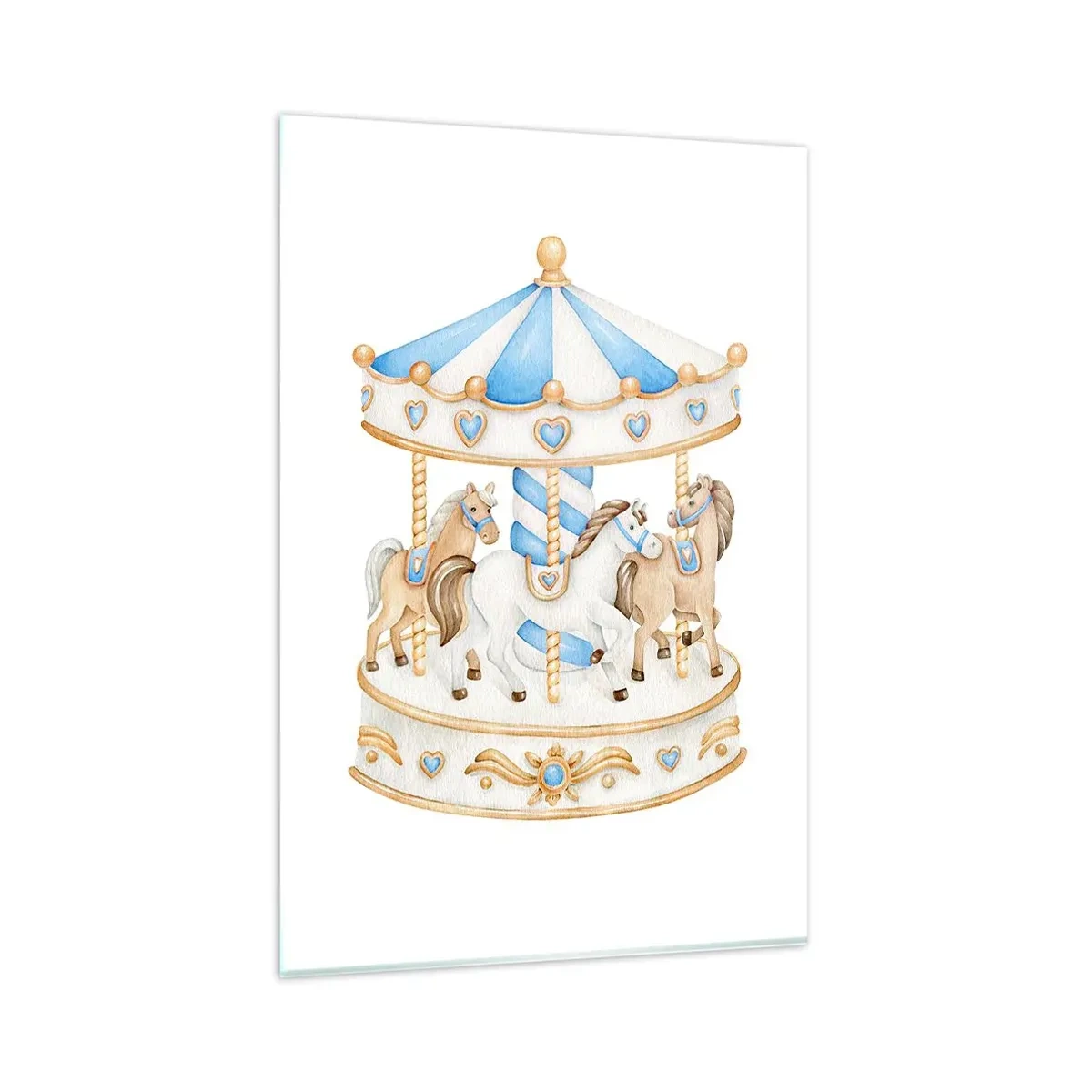 Impression sur verre - Image sur verre - Un carrousel aux couleurs pastel sur fond blanc - 80x120cm - Douce enfance - Décoration murale moderne pour le salon et la chambre ARTTOR