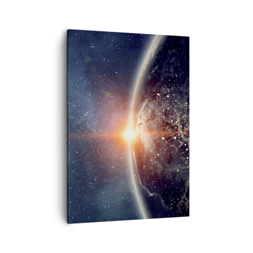 Impression sur toile - Image sur toile - La Terre vue de l'espace avec le soleil levant - 50x70cm - Dans une nouvelle perspective - Décoration murale moderne pour le salon et la chambre ARTTOR