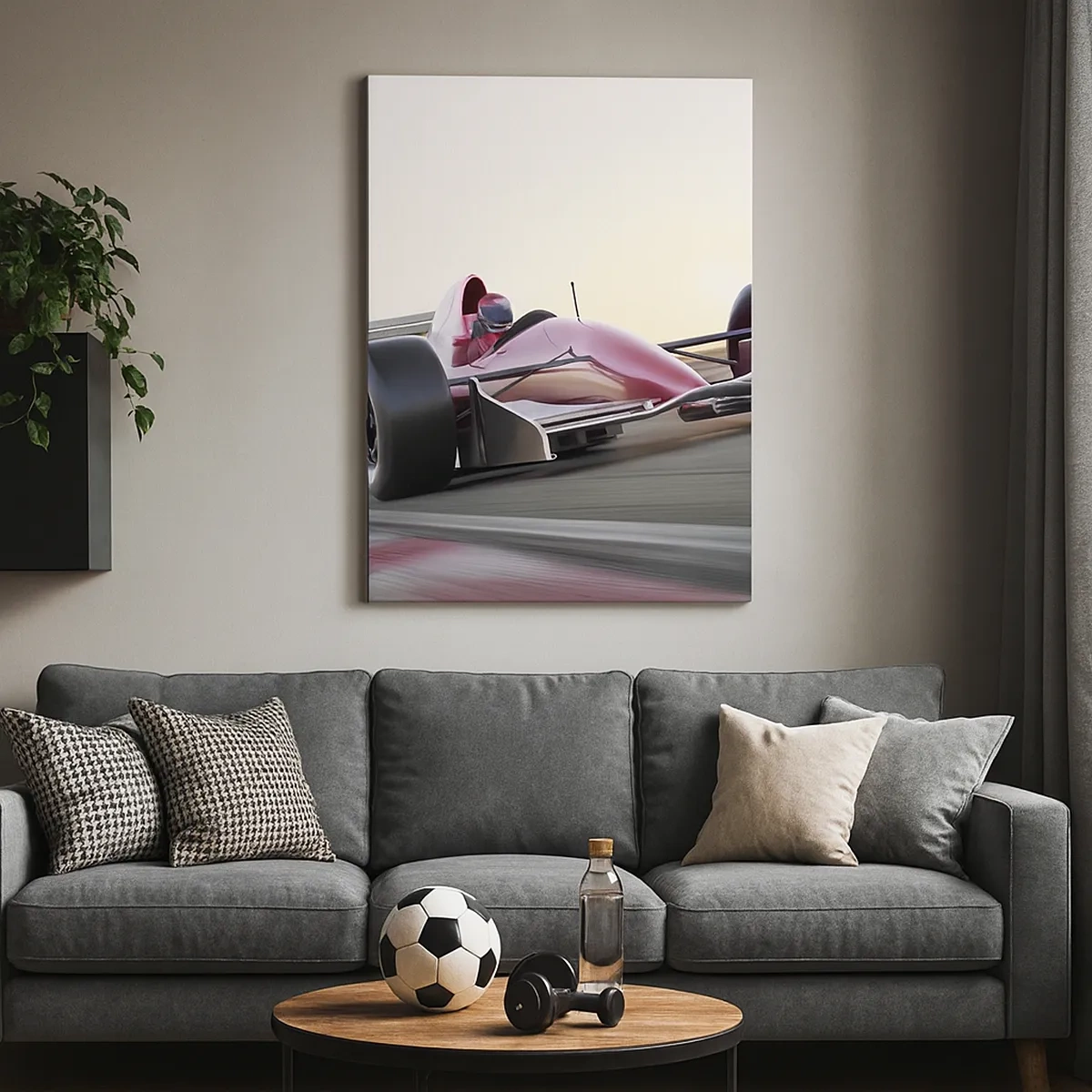 Impression sur toile - Image sur toile - Une voiture de Formule 1 rouge sur une piste de course en conduisant - 50x70cm - Toujours gagnant - Décoration murale moderne pour le salon et la chambre ARTTOR